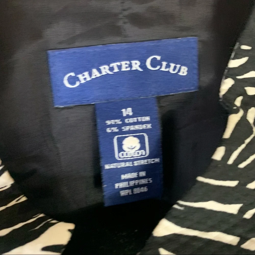 Charter Club Black‎ White Print Blazer Size 14